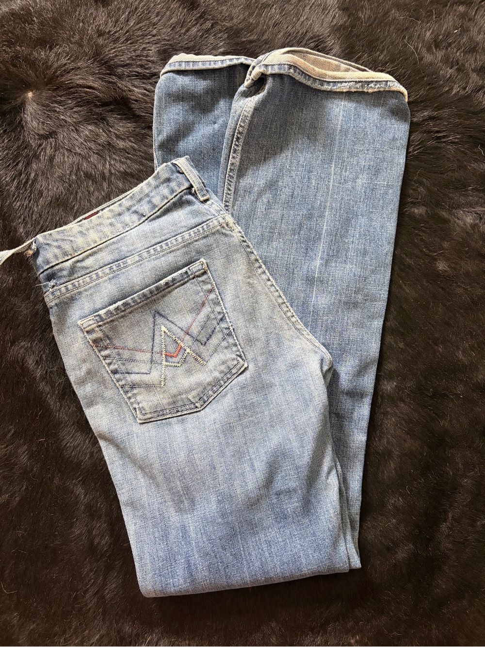 7 For All Mankind Light Blue Boot-Cut Jeans with Embroidered Back Pocket